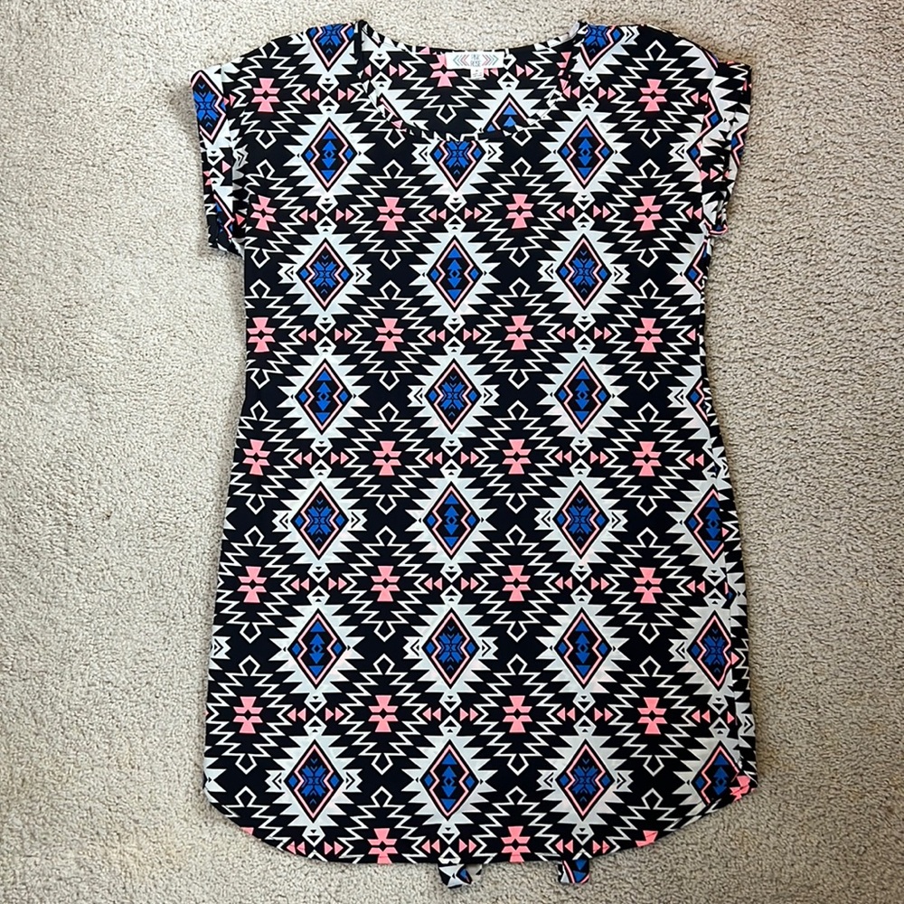 Pink Rose Aztec print belted dress